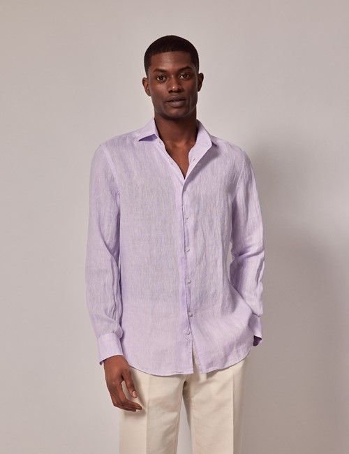 Lilac Linen Slim Shirt - Full Cutaway Collar
