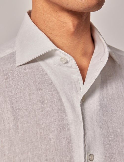 White Linen Slim Shirt - Full Cutaway Collar-preview