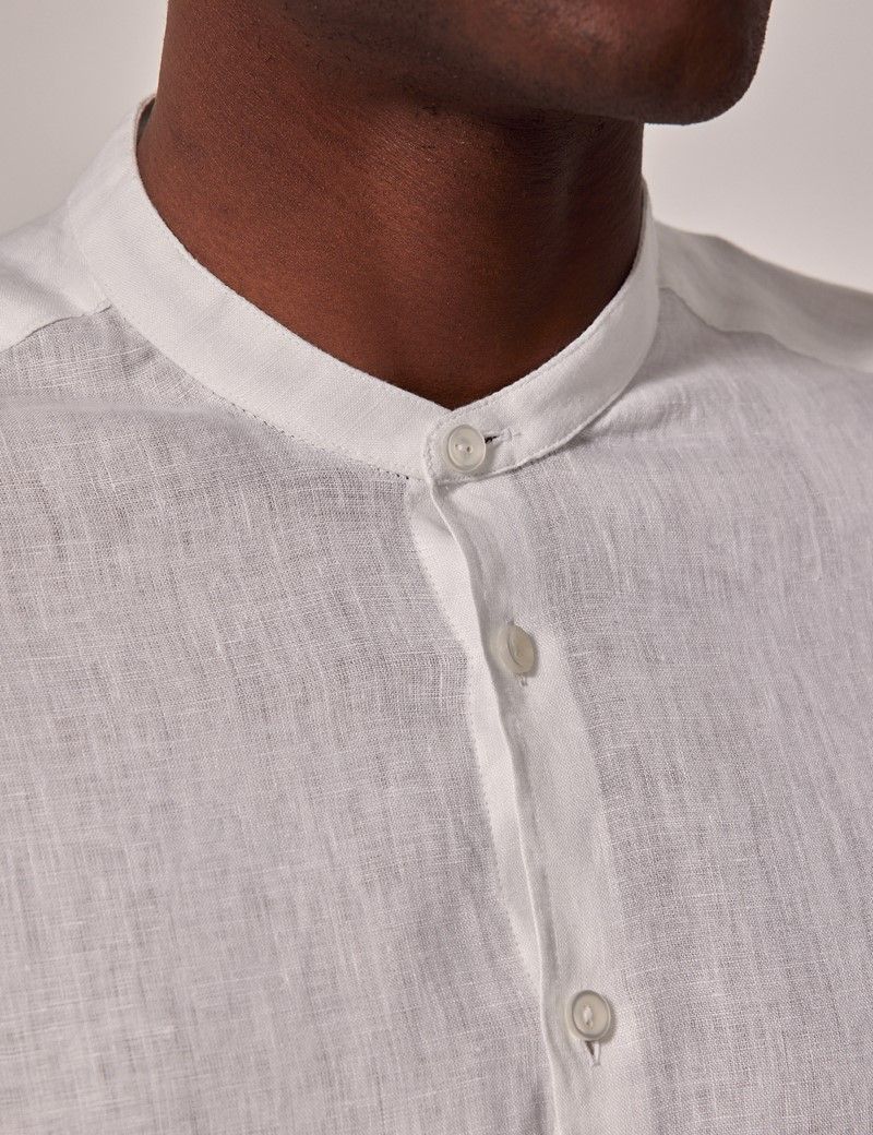 Men's White Linen Shirt - Grandad Collar| Hawes & Curtis