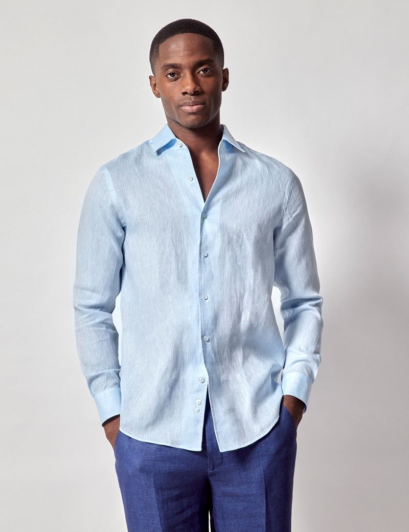 Slim Fit Light Blue Linen Shirt