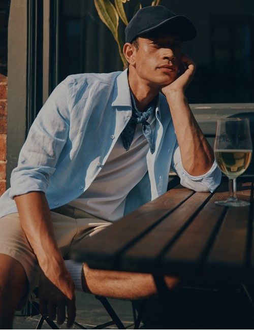 Light Blue Pure Linen Slim Shirt - One Piece Collar - Full Cutaway-preview