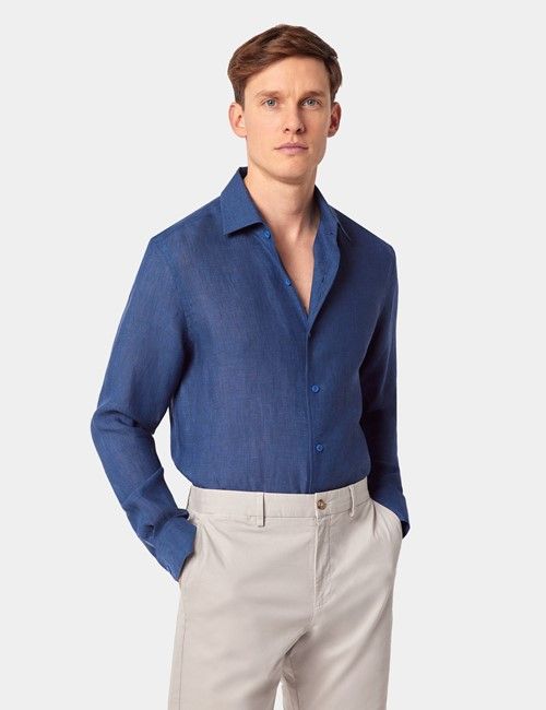 Marine Pure Linen Slim Shirt - One Piece Collar - Full Cutaway