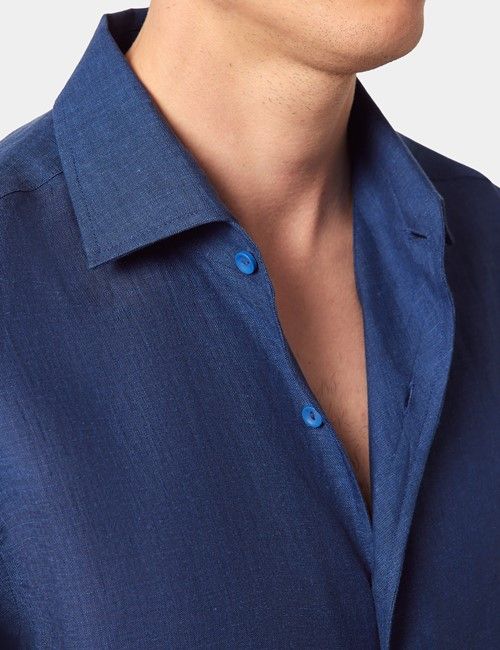 Marine Pure Linen Slim Shirt - One Piece Collar - Full Cutaway-preview