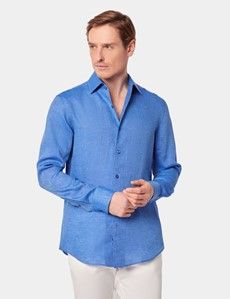 Slim Fit Mid Blue Linen Shirt