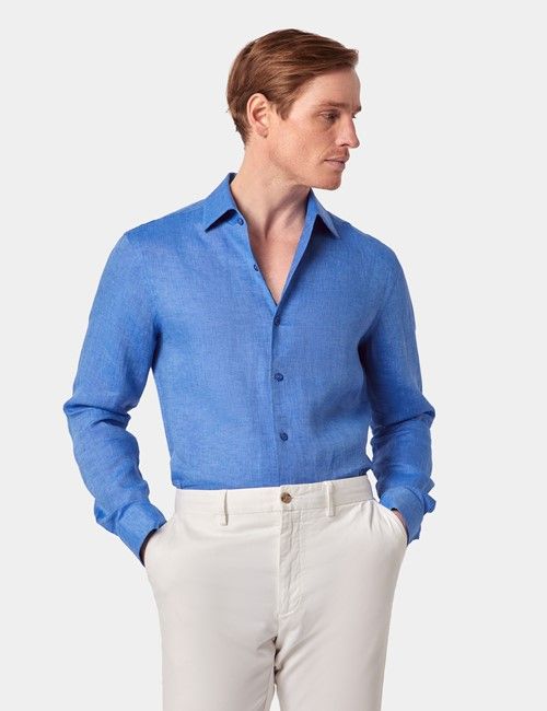 Slim Fit Mid Blue Shirt – One Piece Collar