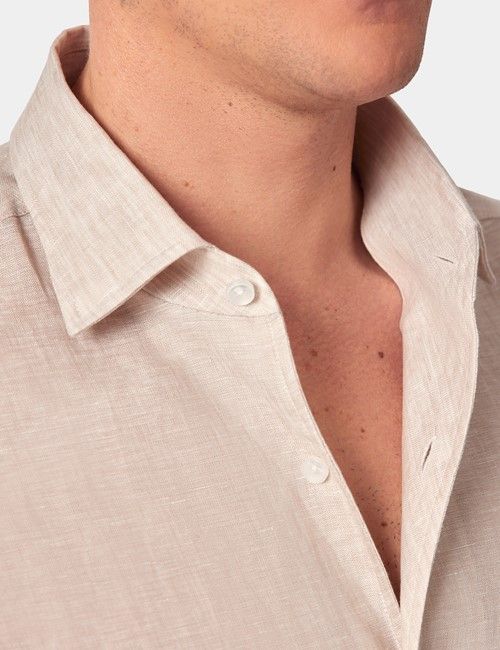 Natural Pure Linen Slim Shirt - One Piece Collar - Full Cutaway-preview