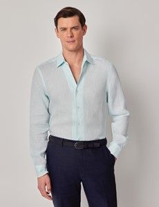 Mint Linen Slim Shirt  - One Piece Collar - Full Cutaway-preview2