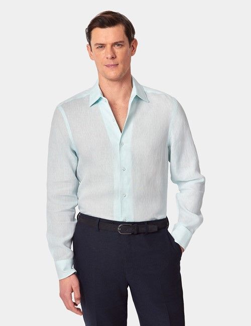Mint Linen Slim Shirt  - One Piece Collar - Full Cutaway