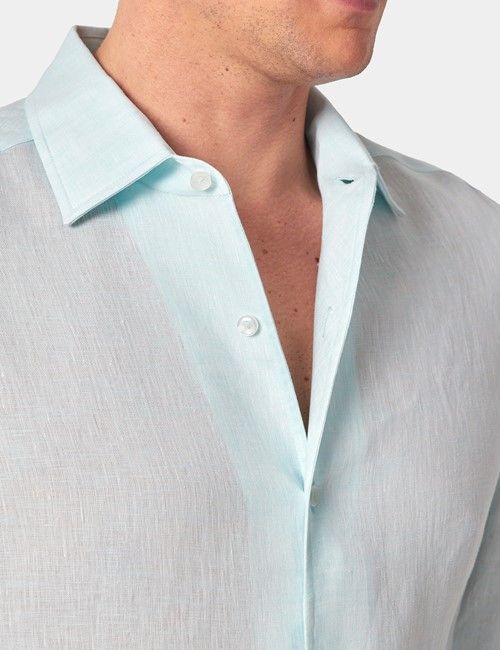 Mint Linen Slim Shirt  - One Piece Collar - Full Cutaway-preview