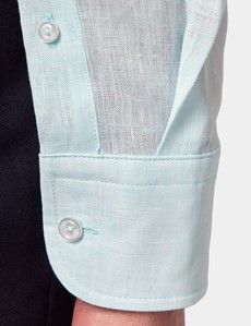 Mint Linen Slim Shirt  - One Piece Collar - Full Cutaway-preview4