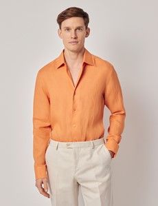 Orange Pure Linen Slim Shirt - One Piece Collar - Full Cutaway-preview3
