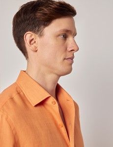 Orange Pure Linen Slim Shirt - One Piece Collar - Full Cutaway-preview2