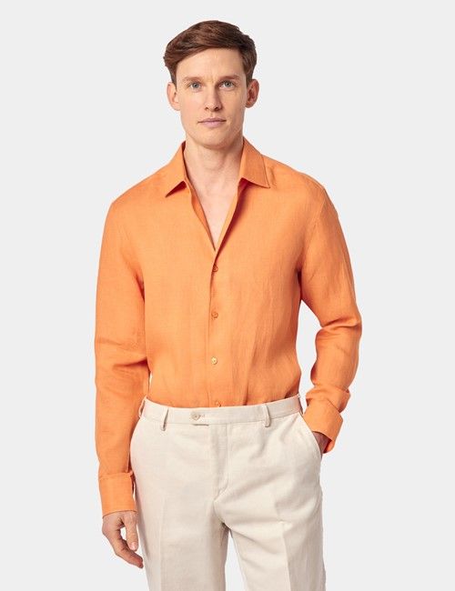 Slim Fit Orange Shirt – One Piece Collar