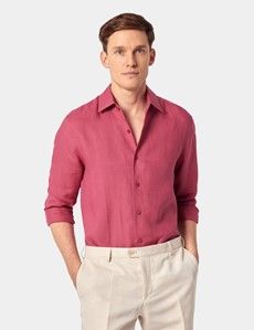 Slim Fit Washed Red Linen Shirt