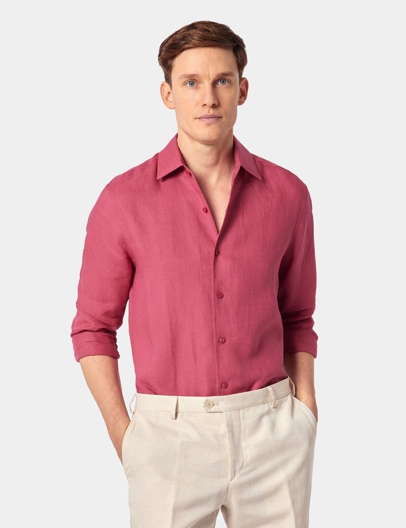 Slim Fit Washed Red Linen Shirt