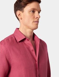 Slim Fit Washed Red Linen Shirt