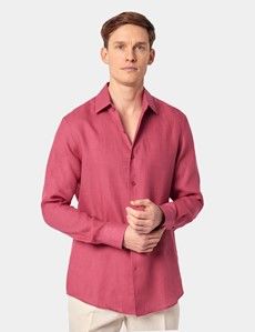 Slim Fit Washed Red Linen Shirt