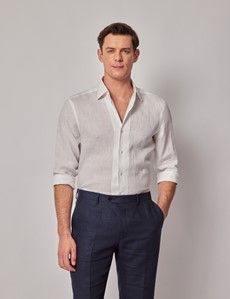 White Pure Linen Slim Shirt - One Piece Collar - Full Cutaway-preview3