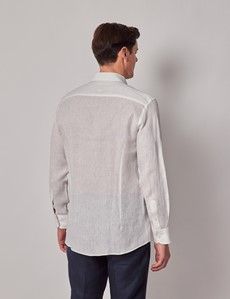 White Pure Linen Slim Shirt - One Piece Collar - Full Cutaway-preview4
