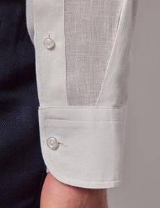 White Pure Linen Slim Shirt - One Piece Collar - Full Cutaway-preview5
