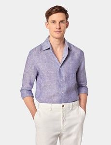 Slim Fit Denim Blue Linen Shirt