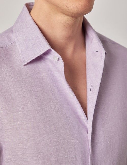 Dusty Lilac Pure Linen Slim Shirt - One Piece Collar - Full Cutaway-preview