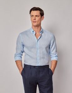 Light Blue Pure Linen Slim Shirt – Button Down Collar-preview5
