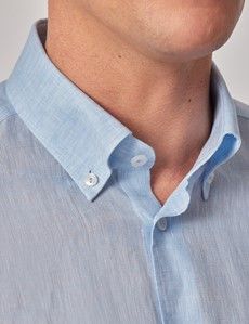Light Blue Pure Linen Slim Shirt – Button Down Collar-preview1