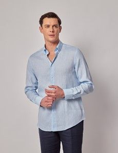 Light Blue Pure Linen Slim Shirt – Button Down Collar-preview2