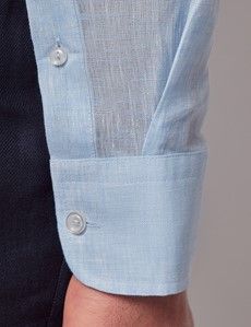 Light Blue Pure Linen Slim Shirt – Button Down Collar-preview4