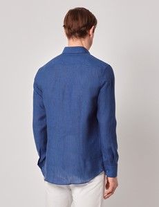 Marine Blue Pure Linen Slim Shirt – Button Down Collar-preview4