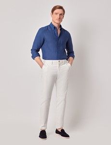 Marine Blue Pure Linen Slim Shirt – Button Down Collar-preview6