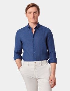 Slim Fit Marine Blue Linen Shirt