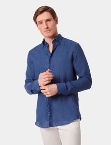 Slim Fit Marine Blue Linen Shirt