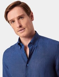 Slim Fit Marine Blue Linen Shirt
