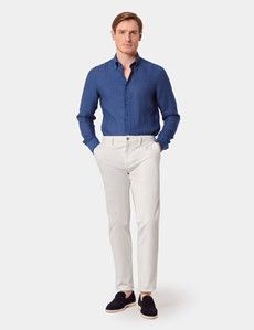 Slim Fit Marine Blue Linen Shirt