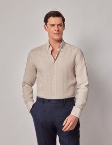 Natural Pure Linen Slim Shirt – Button Down Collar