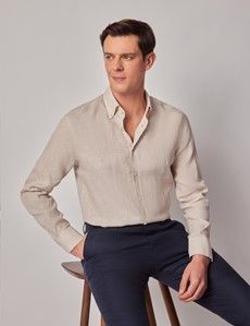 Natural Pure Linen Slim Shirt – Button Down Collar-preview5