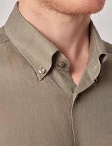 Khaki Pure Linen Slim Shirt – Button Down Collar-preview1