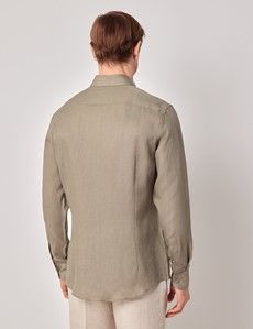 Khaki Pure Linen Slim Shirt – Button Down Collar-preview3