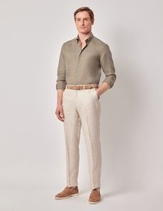 Khaki Pure Linen Slim Shirt – Button Down Collar-preview5