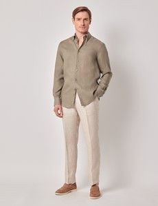 Khaki Pure Linen Slim Shirt – Button Down Collar-preview7
