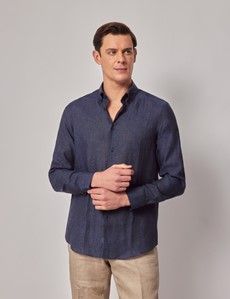 Navy Pure Linen Slim Shirt – Button Down Collar-preview2