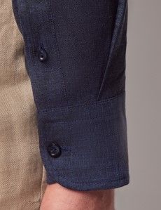 Navy Pure Linen Slim Shirt – Button Down Collar-preview3