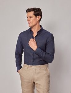 Navy Pure Linen Slim Shirt – Button Down Collar-preview4