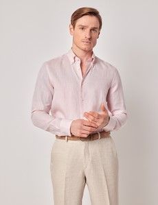 Pink Pure Linen Slim Shirt – Button Down Collar
