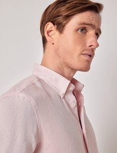 Pink Pure Linen Slim Shirt – Button Down Collar-preview2