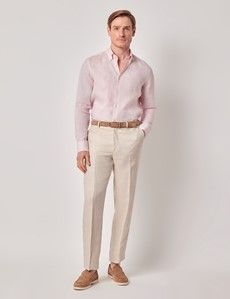 Pink Pure Linen Slim Shirt – Button Down Collar-preview5