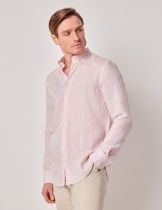Pink Pure Linen Slim Shirt – Button Down Collar-preview6