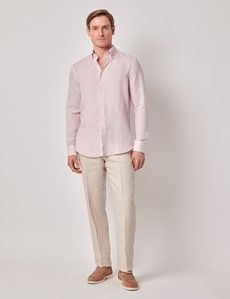 Pink Pure Linen Slim Shirt – Button Down Collar-preview7